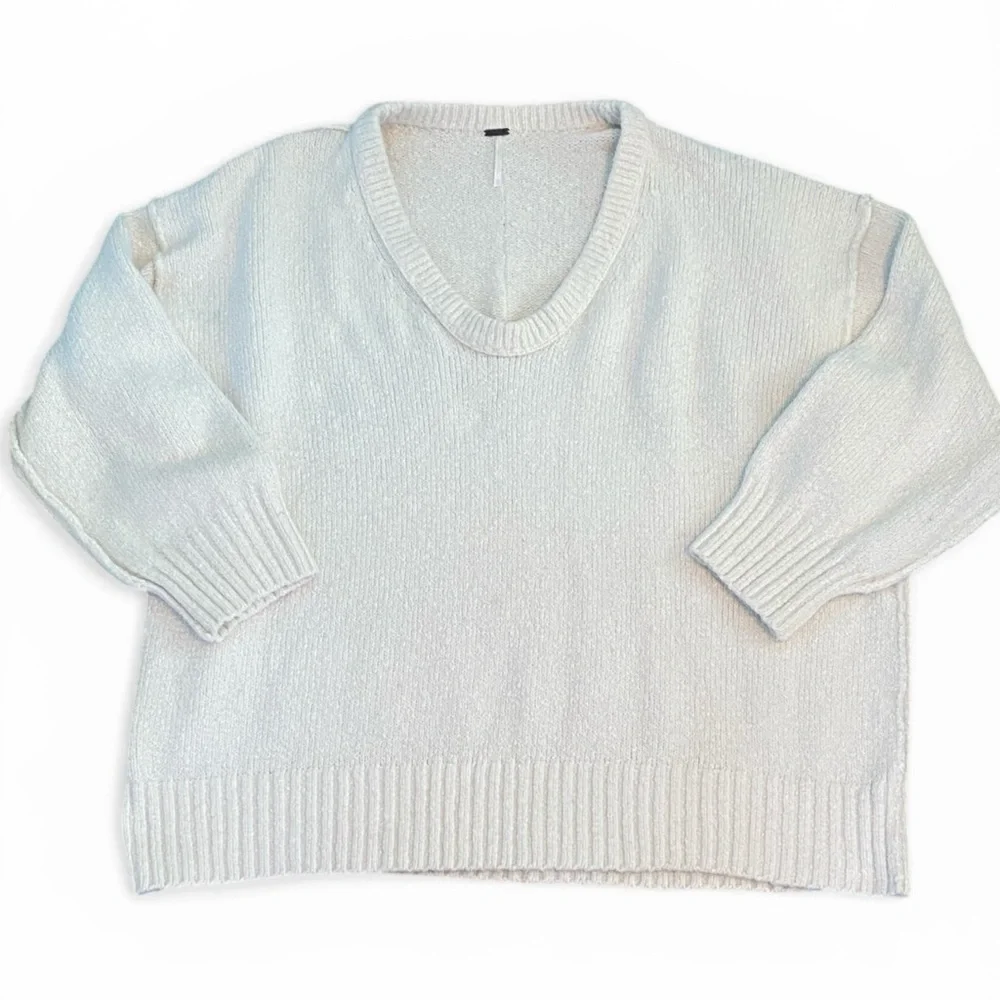 Free People Cream V-Neck Chunky Knit Sweater - Picture 3 of 6